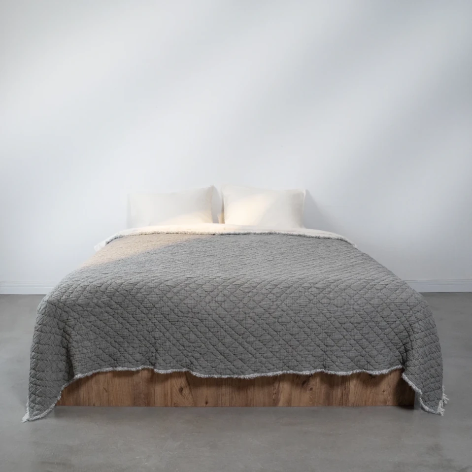 Jade Müslin Ekstra Dolgulu Çift Kişilik Yatak Örtüsü Antrasit 230x240 cm - Qua Home