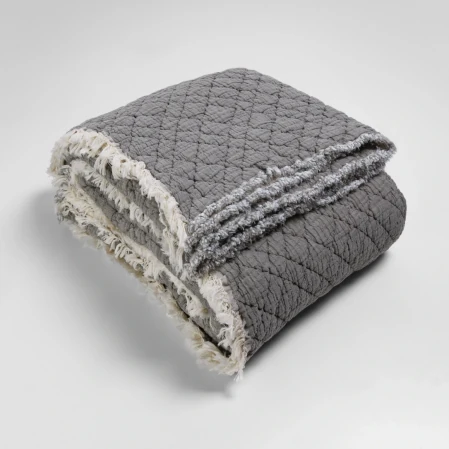 Jade Müslin Ekstra Dolgulu Çift Kişilik Yatak Örtüsü Antrasit 230x240 cm - 3