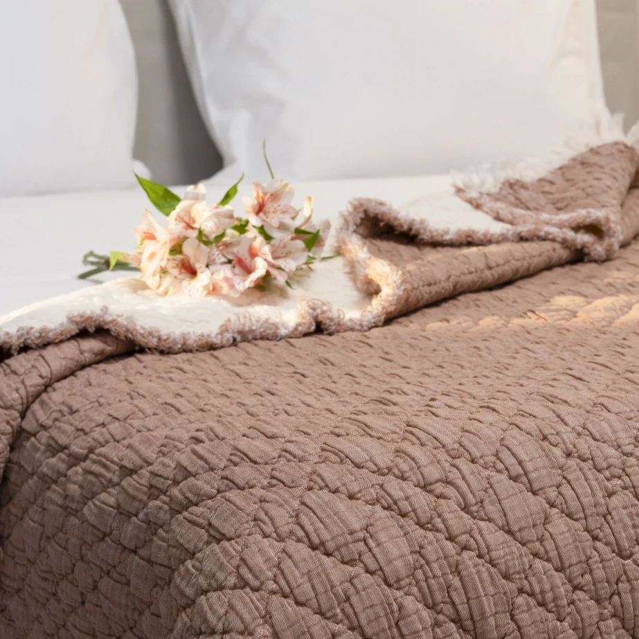 Jade Müslin Ekstra Dolgulu Çift Kişilik Yatak Örtüsü Kiremit 230x240 cm - 2