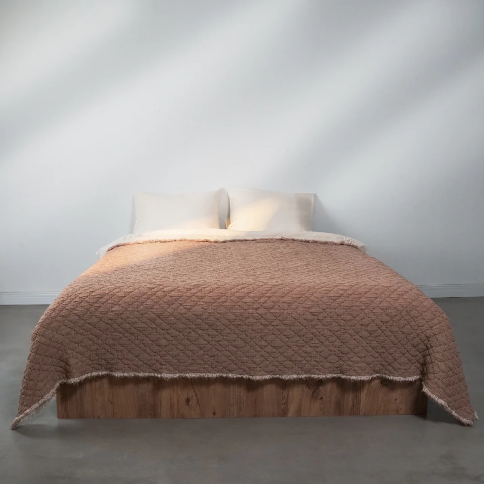 Jade Müslin Ekstra Dolgulu Çift Kişilik Yatak Örtüsü Kiremit 230x240 cm - Qua Home