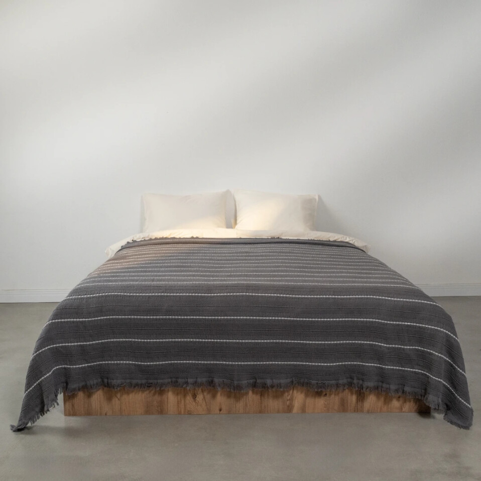 Marigold Pamuklu Çift Kişilik Yatak Örtüsü Antrasit 220*240 cm - Qua Home