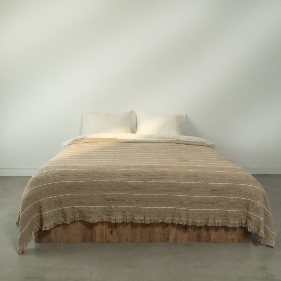 Marigold Pamuklu Çift Kişilik Yatak Örtüsü Bej 220*240 cm - Qua Home