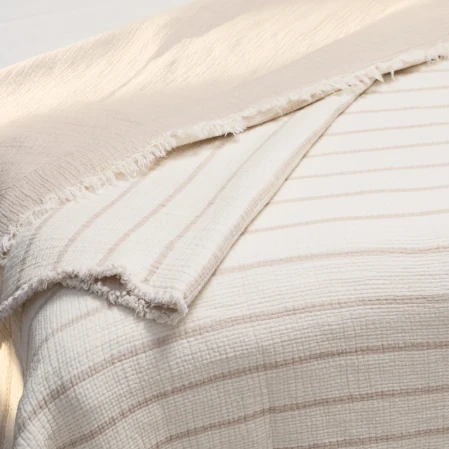 Ruby Dolgulu Müslin Çift Kişilik Yatak Örtüsü Ekru Bej 230x250 cm - 4