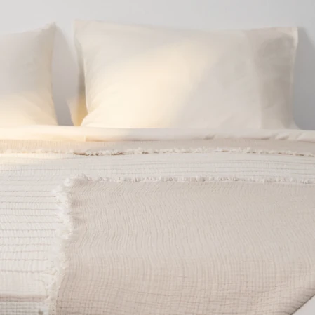 Ruby Dolgulu Müslin Çift Kişilik Yatak Örtüsü Ekru Bej 230x250 cm - 2