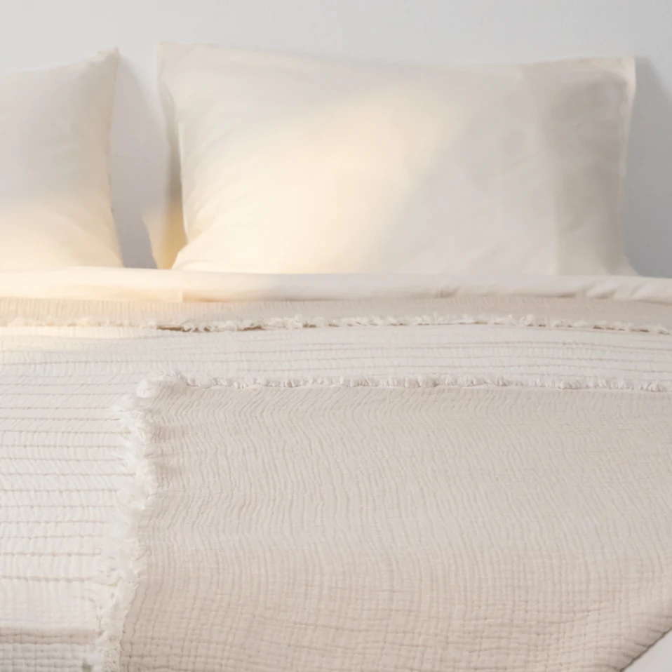 Ruby Dolgulu Müslin Çift Kişilik Yatak Örtüsü Ekru Bej 230x250 cm - 2
