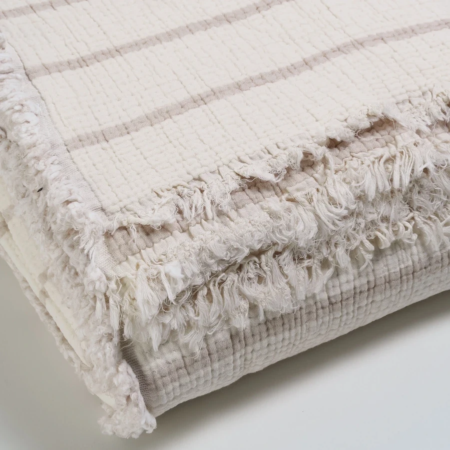 Ruby Dolgulu Müslin Çift Kişilik Yatak Örtüsü Ekru Bej 230x250 cm - 5