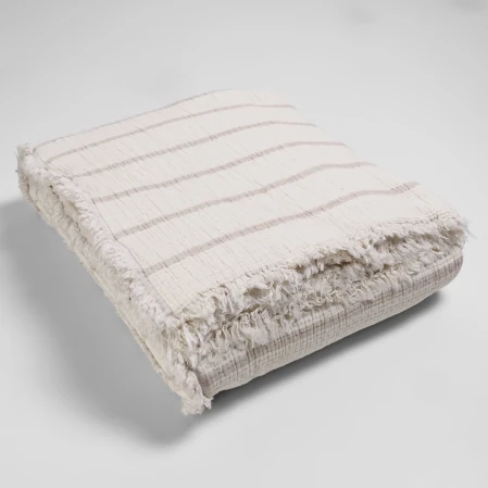 Ruby Dolgulu Müslin Çift Kişilik Yatak Örtüsü Ekru Bej 230x250 cm - 6