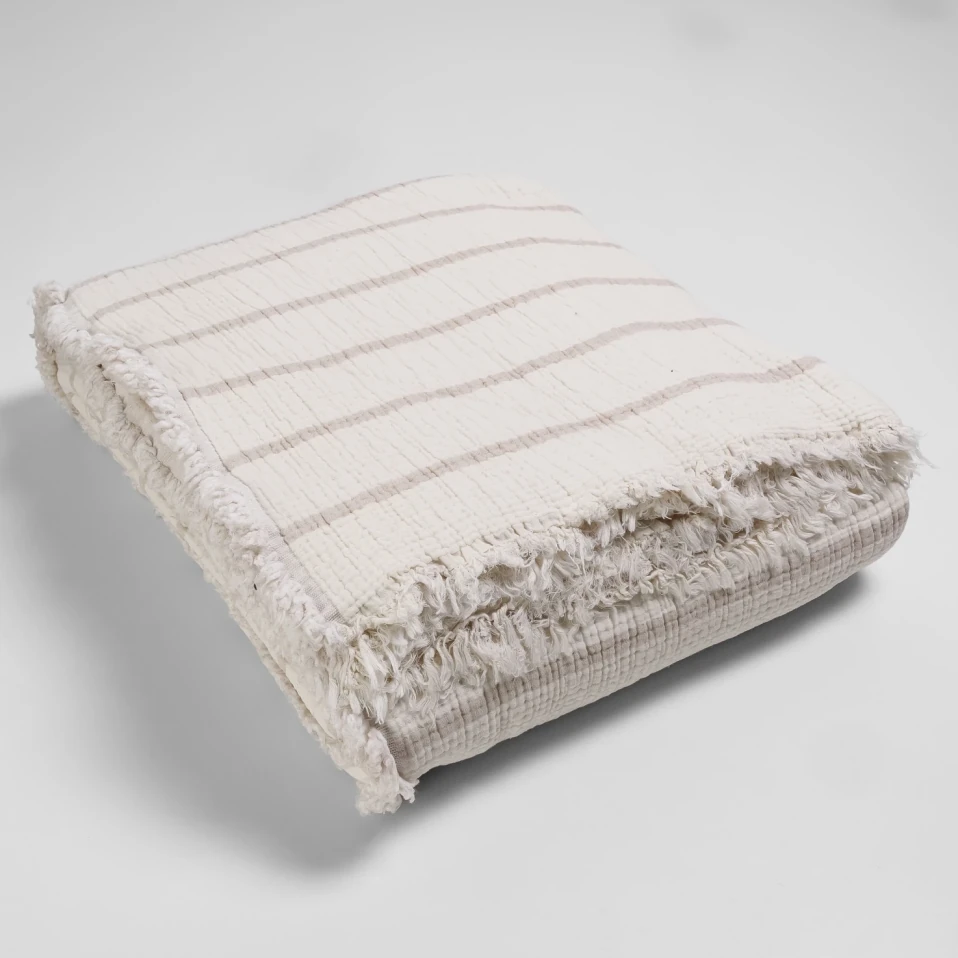 Ruby Dolgulu Müslin Çift Kişilik Yatak Örtüsü Ekru Bej 230x250 cm - 6