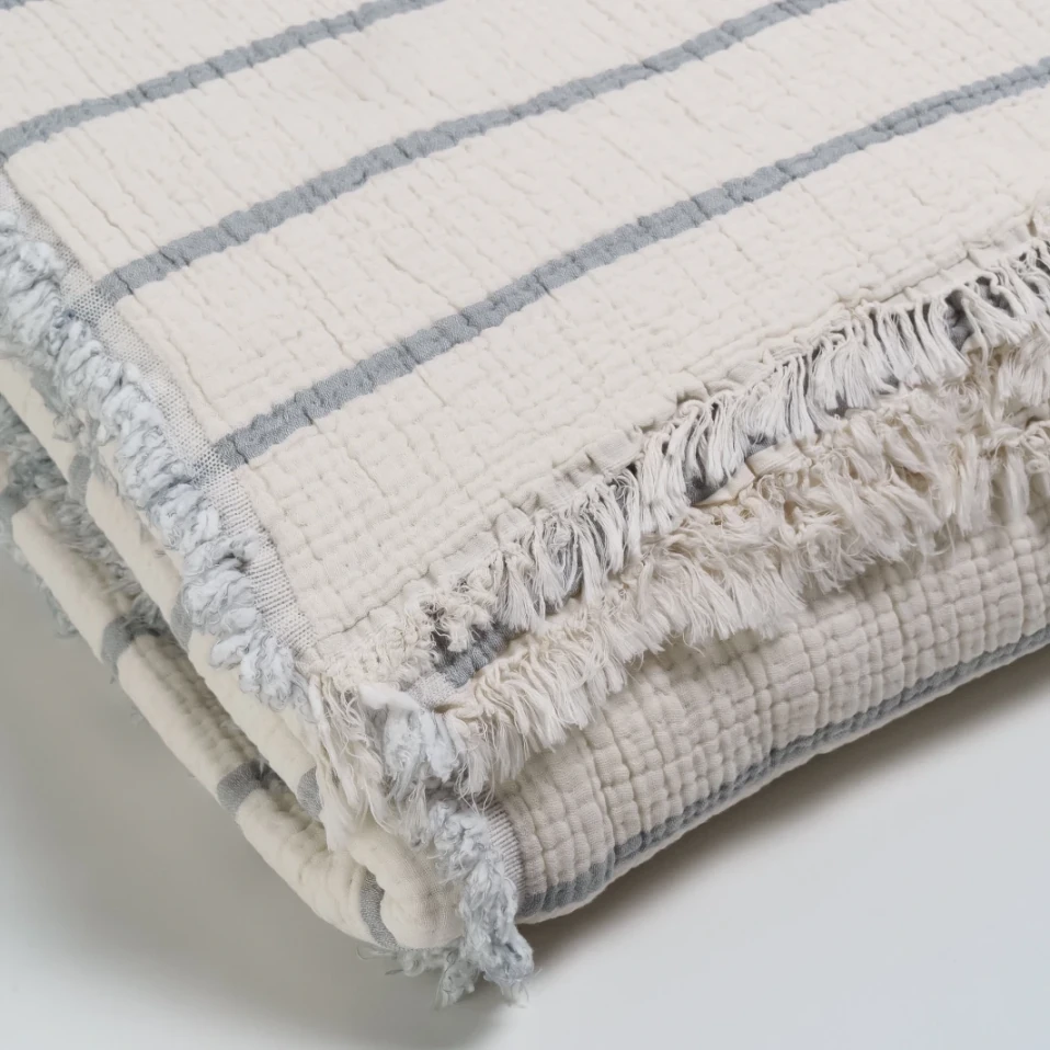 Ruby Dolgulu Müslin Çift Kişilik Yatak Örtüsü Ekru Gri 230x250 cm - 4