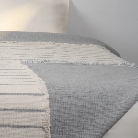 Ruby Dolgulu Müslin Çift Kişilik Yatak Örtüsü Ekru Gri 230x250 cm - 2