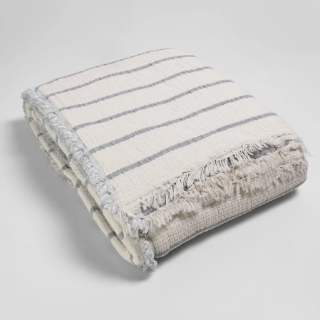 Ruby Dolgulu Müslin Çift Kişilik Yatak Örtüsü Ekru Gri 230x250 cm - 5