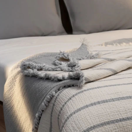 Ruby Dolgulu Müslin Çift Kişilik Yatak Örtüsü Ekru Gri 230x250 cm - 3